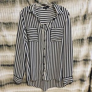 BLACK & WHITE XL LONG SLEEVE BLOUSE STRIPED